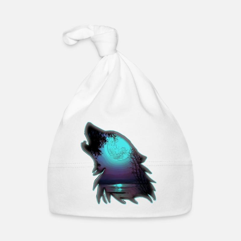 Wolf avec la lune | Création Yolo Bonnet bio Bébé