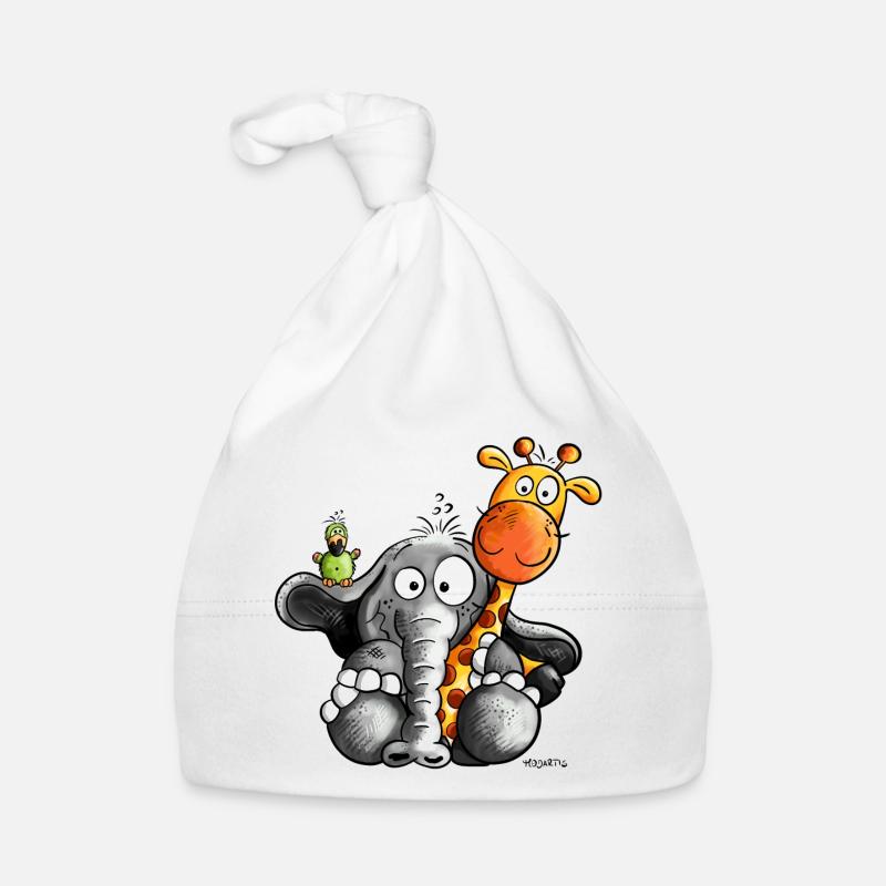 Elefant umarmt Giraffe Baby Bio-Mütze