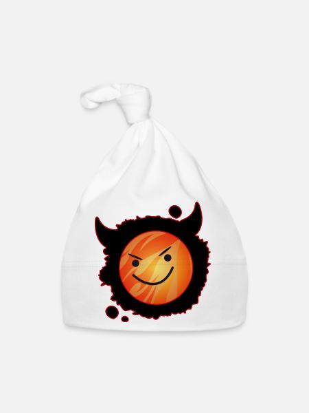 cute devil in flames and glowing face - Organic Baby Cap - white - Front