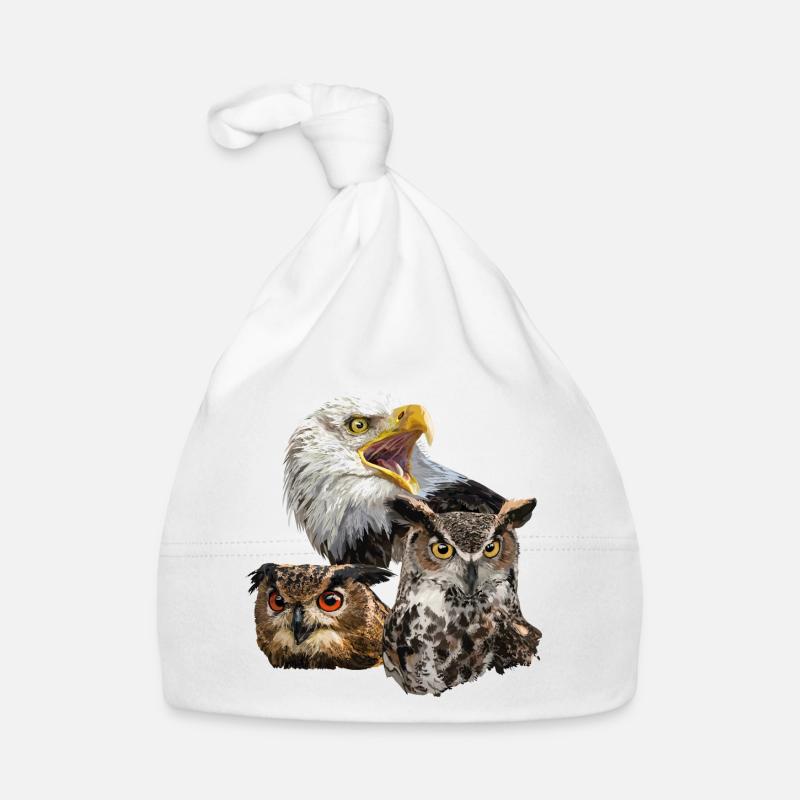 Pigargo américain et hiboux - Bonnet bio Bébé - blanc