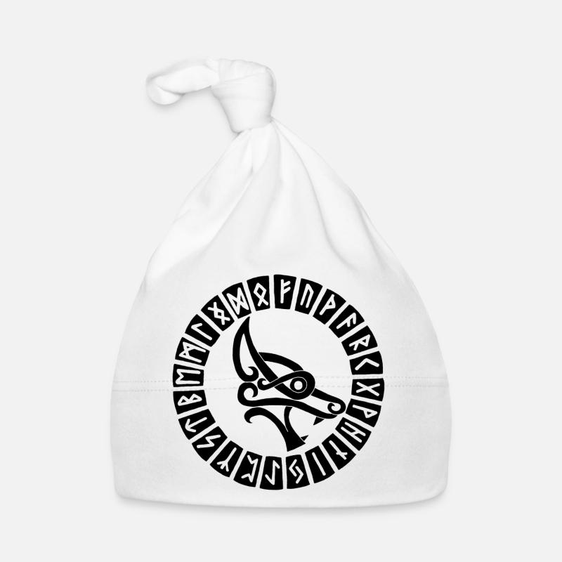 Loup noir et runes vikings - Bonnet bio Bébé - blanc