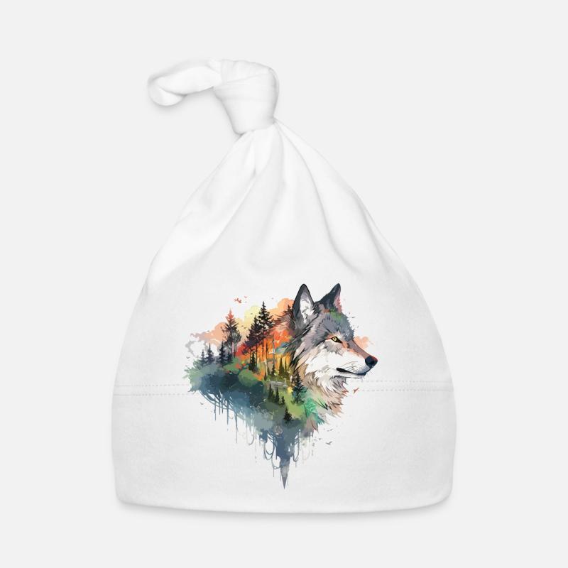 Wolf Wolf’s Head Nature Wilderness Forest Trees Art Bonnet bio Bébé
