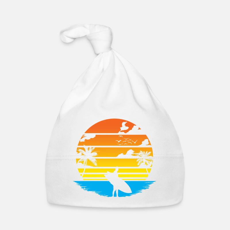 Surfer Sunset and Palm Trees Organic Baby Cap