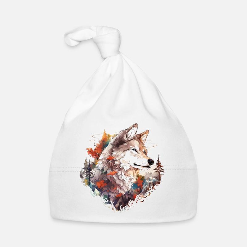 Wolf Wolf’s Head Nature Wilderness Forest Trees Art Bonnet bio Bébé