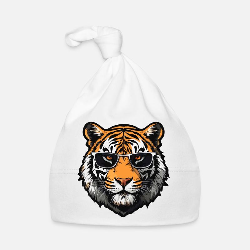 Tigre avec des lunettes de soleil - Bonnet bio Bébé - blanc