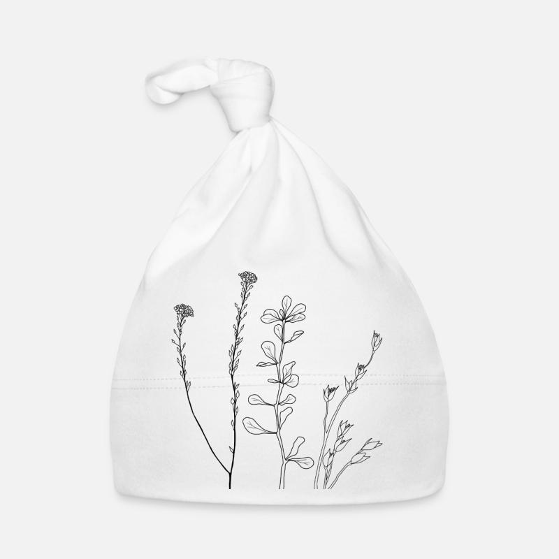 Art au trait floral - Bonnet bio Bébé - blanc