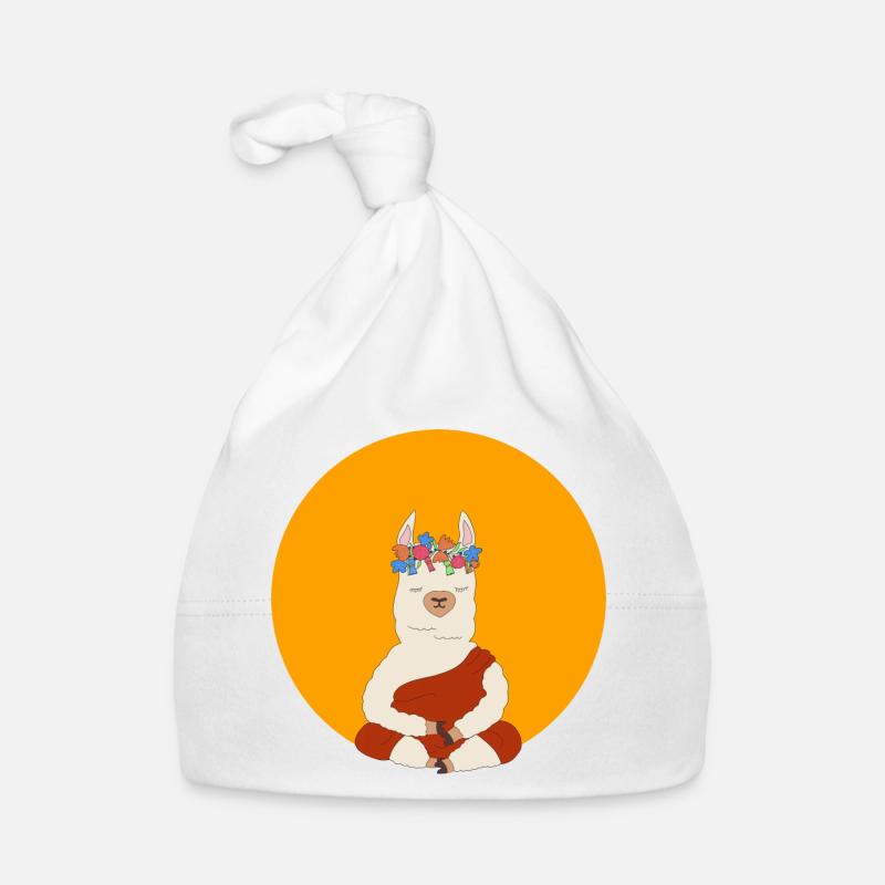 Lama méditant - Bonnet bio Bébé - blanc