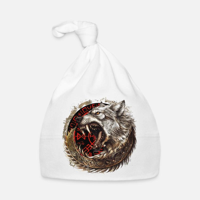 Viking Wolf Wolves Geri & Freki Valhalla d’Odin Bonnet bio Bébé