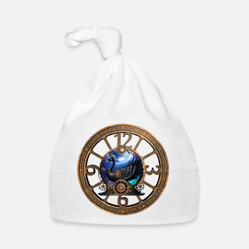 Cygne Steampunk Noir - Bonnet bio Bébé - blanc