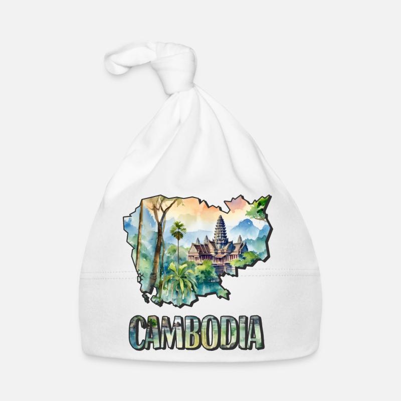 Watercolor Map Cambodia Organic Baby Cap