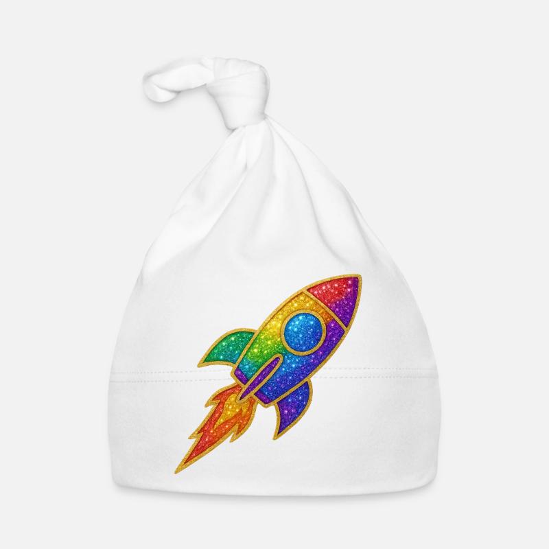 Motif de fusée arc-en-ciel à paillettes Bonnet bio Bébé