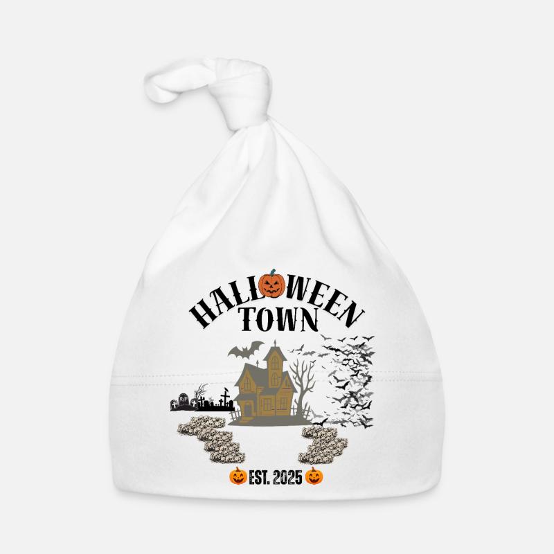 Haunted House with Pumpkins Halloween Design Organic Baby Cap