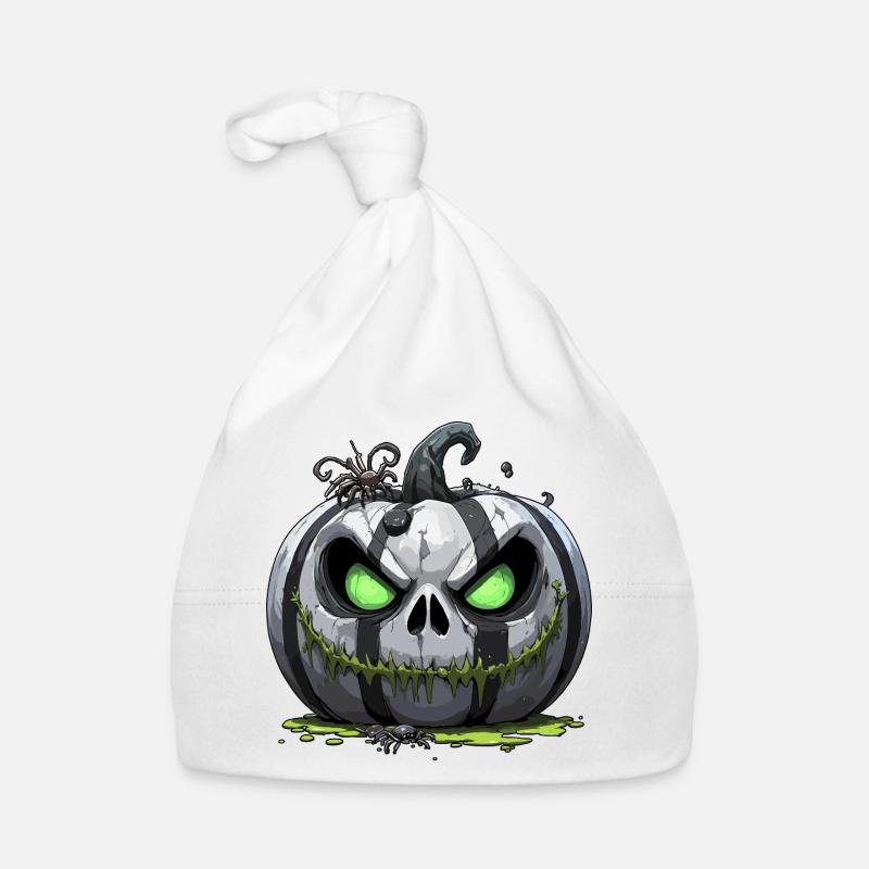 Grim Pumpkin Zombie with Green Eyes Organic Baby Cap