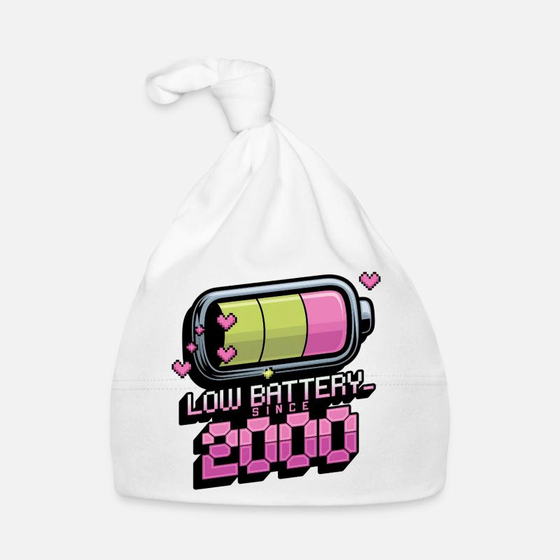 Y2K Retro – Low Battery Since 2000 - Baby Bio-Mütze - Weiß