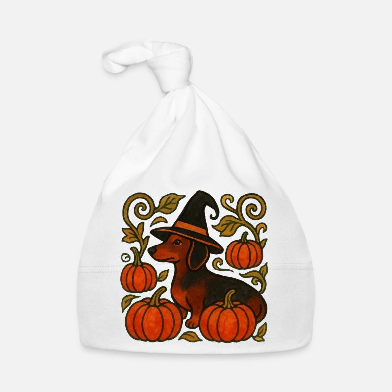Pumpkin Witch Dachshund Organic Baby Cap