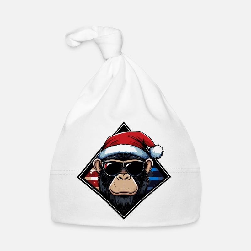 Monkey Santa with sunglasses Organic Baby Cap