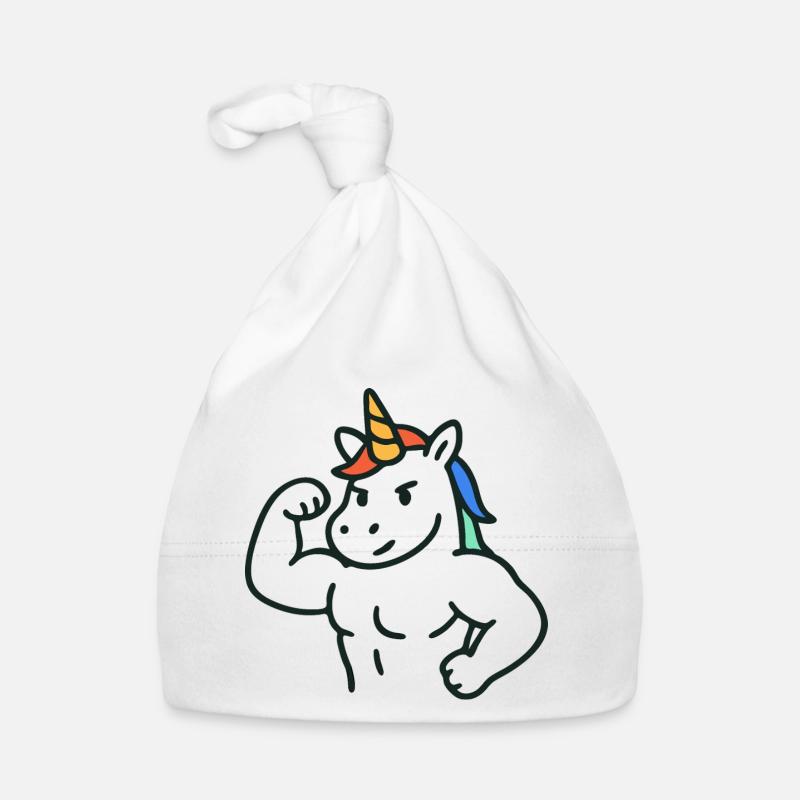 Starkes, flexierendes Einhorn mit bunten Mähnenkunst Baby Bio-Mütze