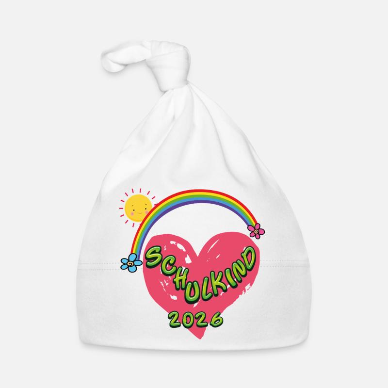 Schulkind Herz Regenbogen 2026 Baby Bio-Mütze