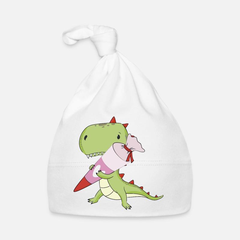 DINO with pink school cone, school Organic Baby Cap