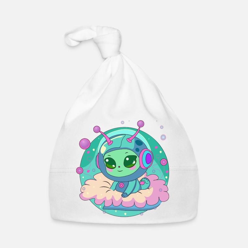 Pastel Astronaut Alien on Cloud - Organic Baby Cap - white
