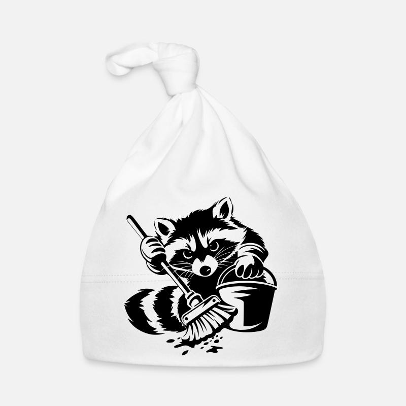 Waschbär mit Eimer & Mopp Baby Bio-Mütze