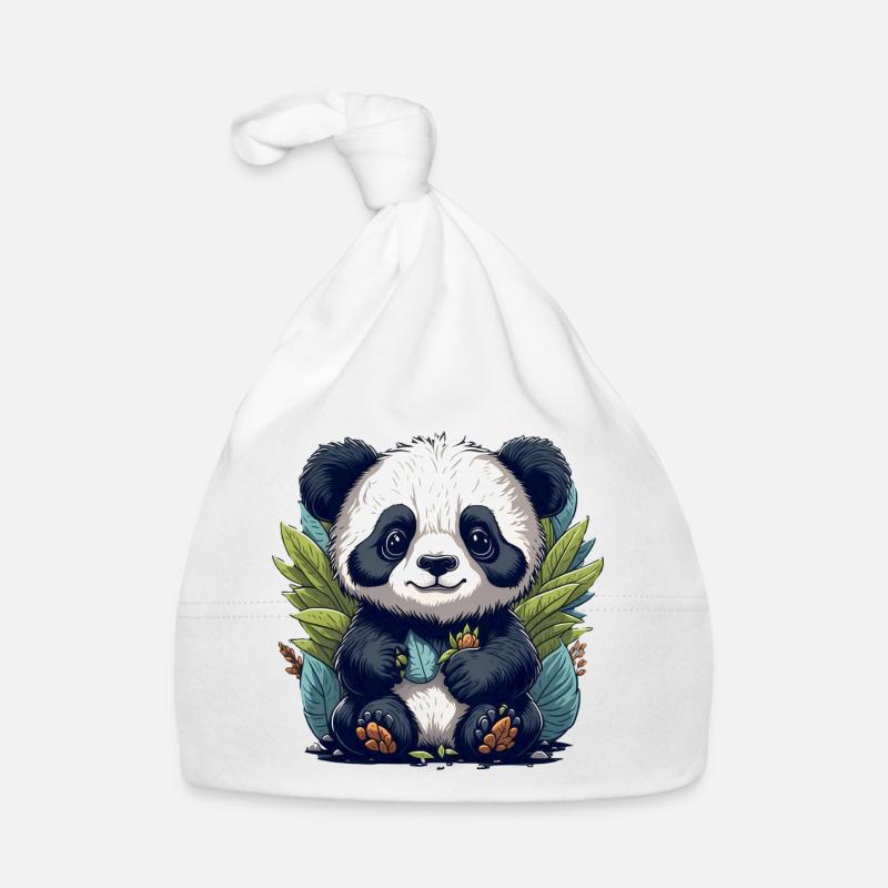 Le panda dans la forêt de feuilles - Bonnet bio Bébé - blanc