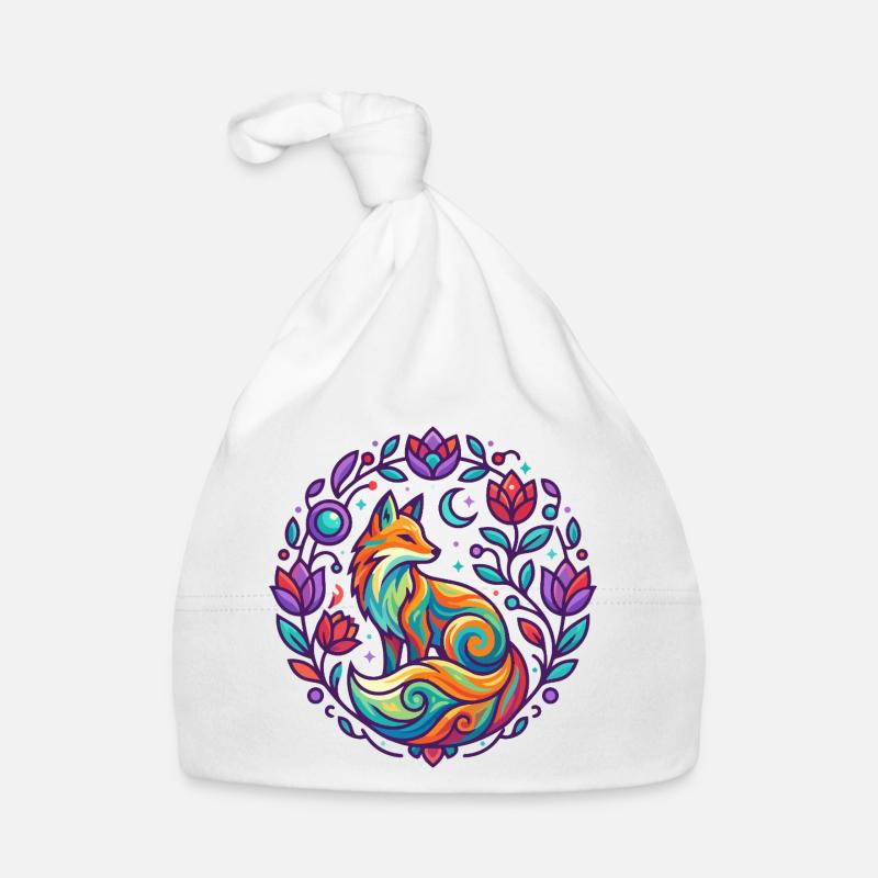 Bunter Fuchs Blumen Mandala Lila Mädchen Design Baby Bio-Mütze