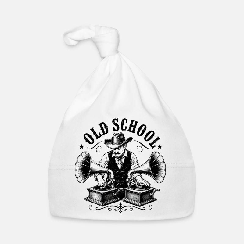 Un DJ old school avec gramophone - Bonnet bio Bébé - blanc