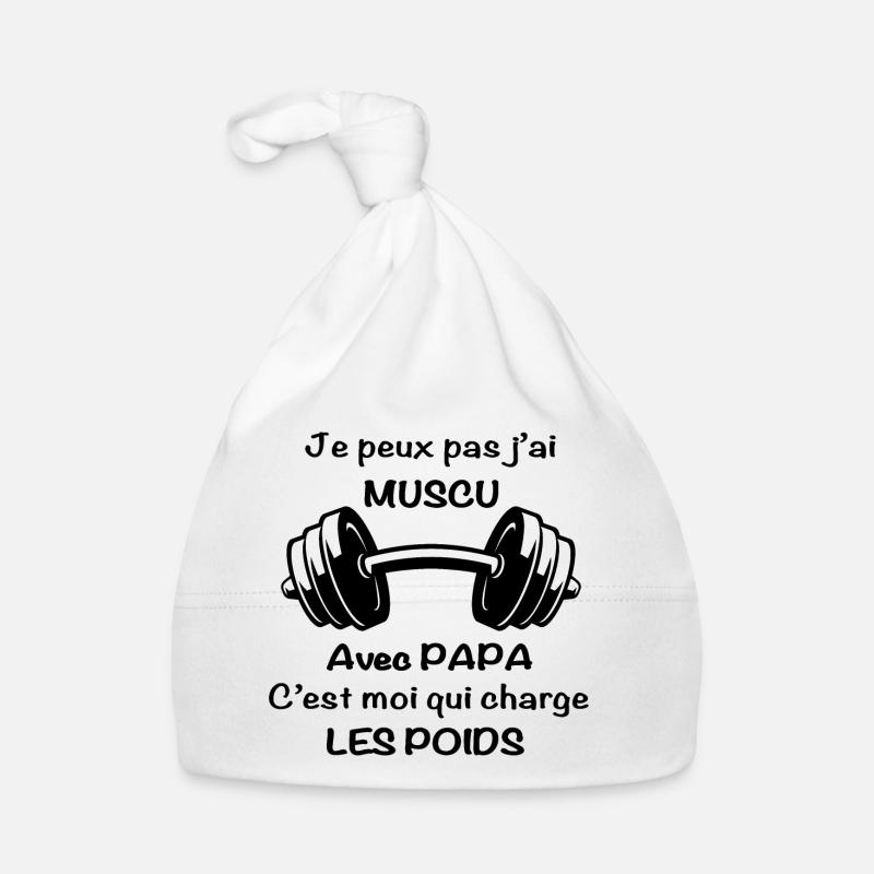 Je peux pas j'ai Muscu avec Papa - Bonnet bio Bébé - blanc