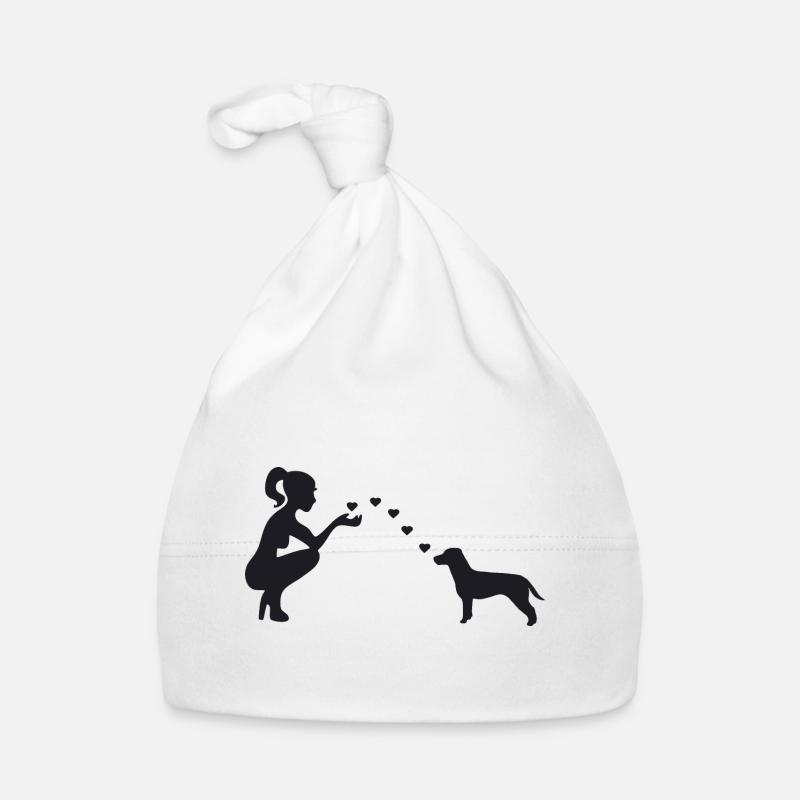 Jack Russell Terrier mit Frau Baby Bio-Mütze