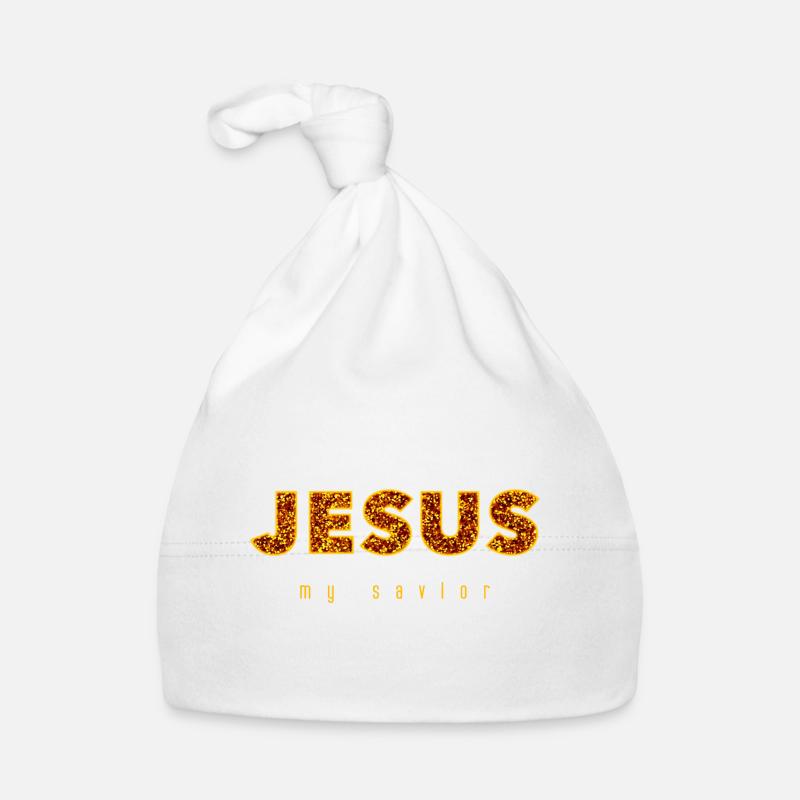 Jésus mon sauveur | Paillettes d'or - Bonnet bio Bébé - blanc