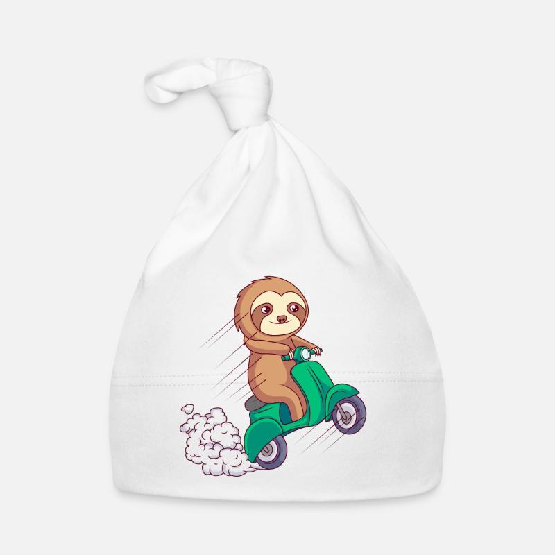 paresseux promenade en moto comique drôle - Bonnet bio Bébé - blanc