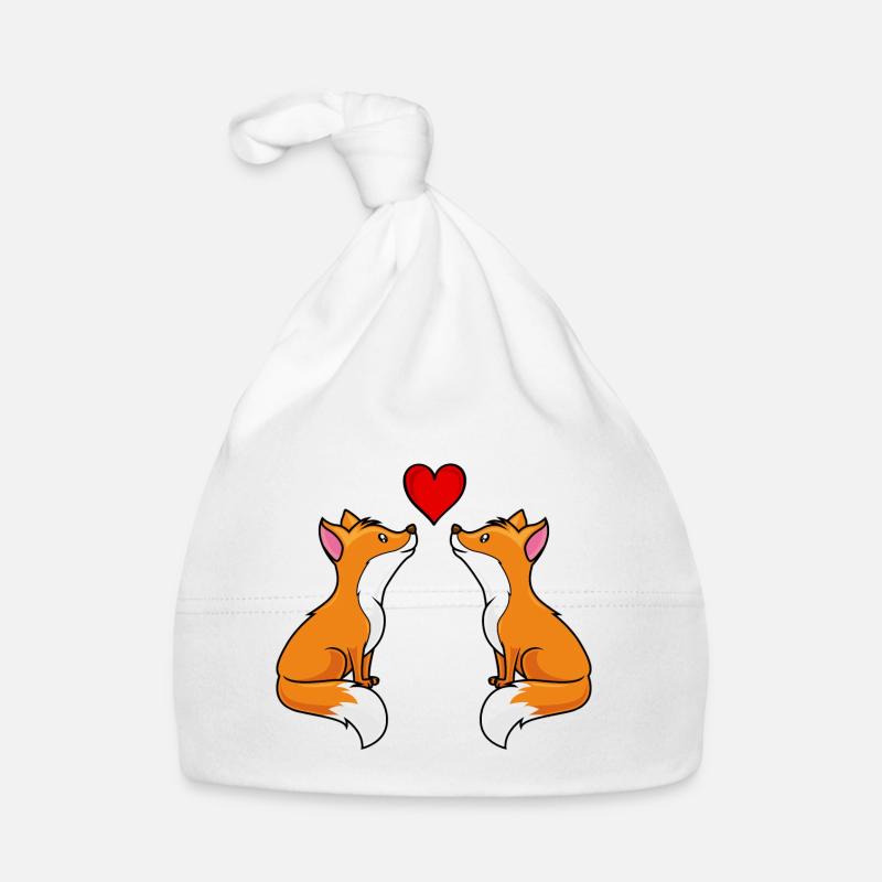 fox comic love heart couple Organic Baby Cap