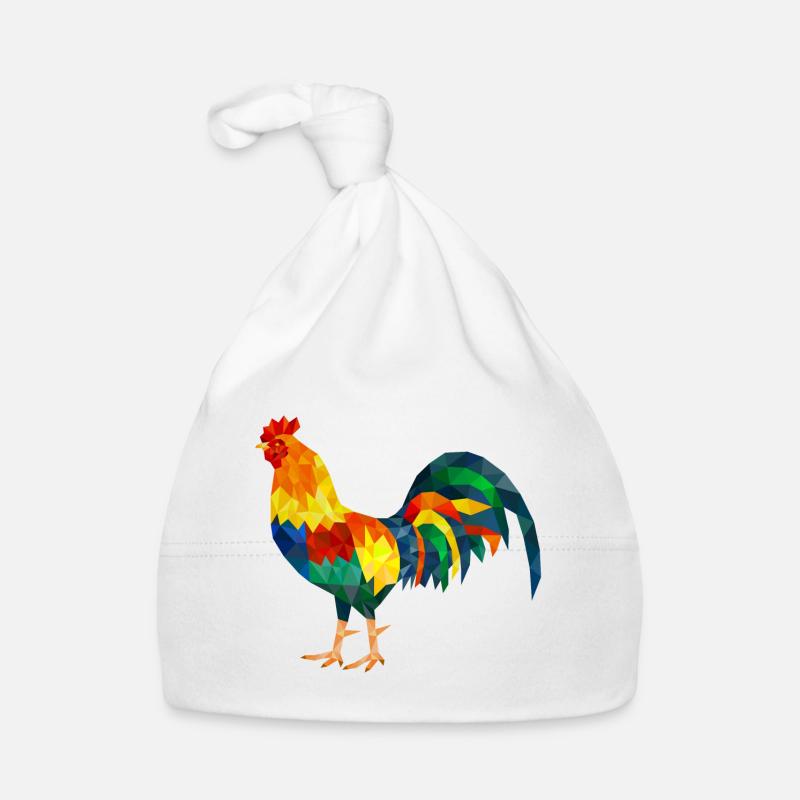 hahn polygon bunt huhn gockel - Baby Bio-Mütze - Weiß