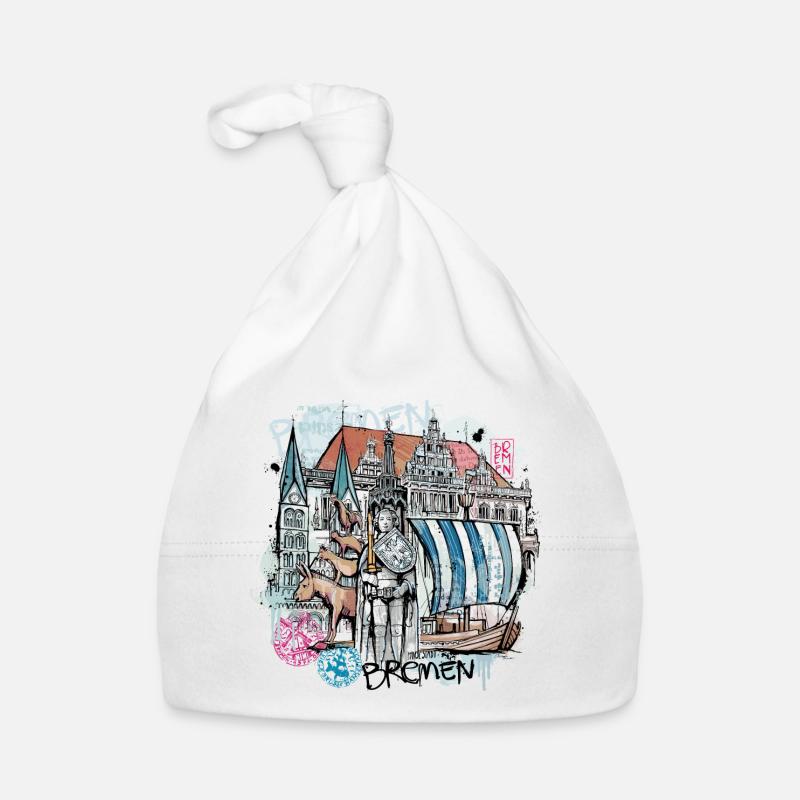 Bremen Illustration - Baby Bio-Mütze - Weiß