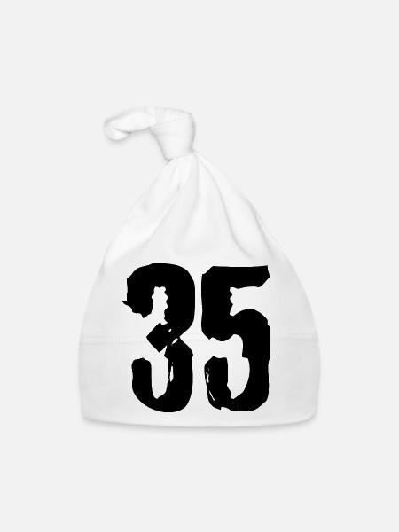 35 Zahl Trikot - Baby Bio-Mütze - Weiß - Vorne