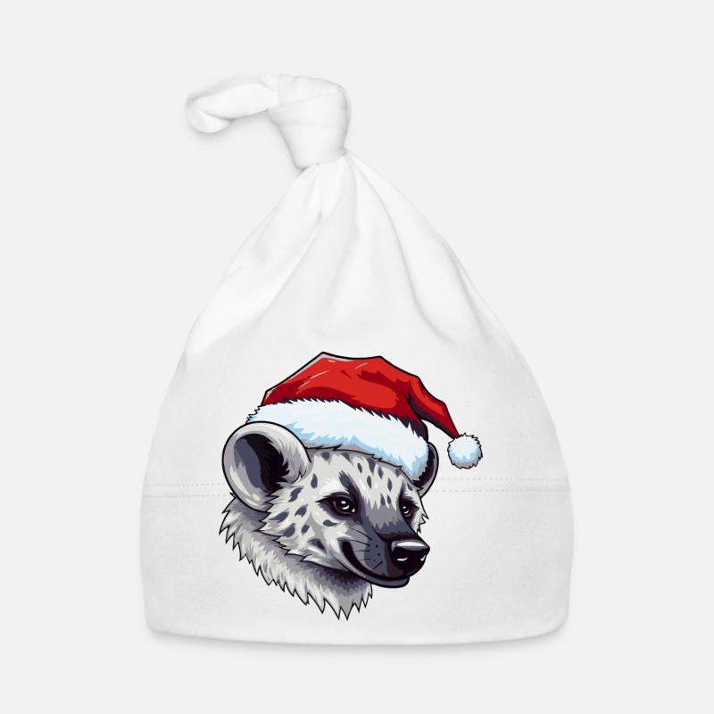 Hyène Noël Animal Drôle Noël - Bonnet bio Bébé - blanc
