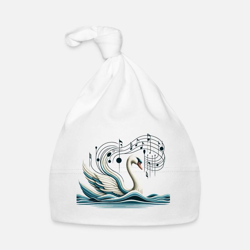 Eleganter Schwan mit Musiknoten Kunstdesign Baby Bio-Mütze