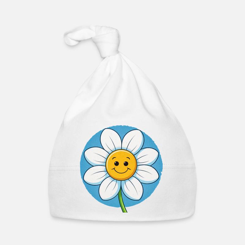 Marguerite blanche joyeuse avec des visages souriants Pop Art Bonnet bio Bébé