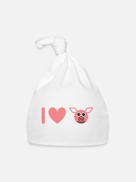 ★ Design colors changeable ★ I love pigs - Organic Baby Cap - white - Front