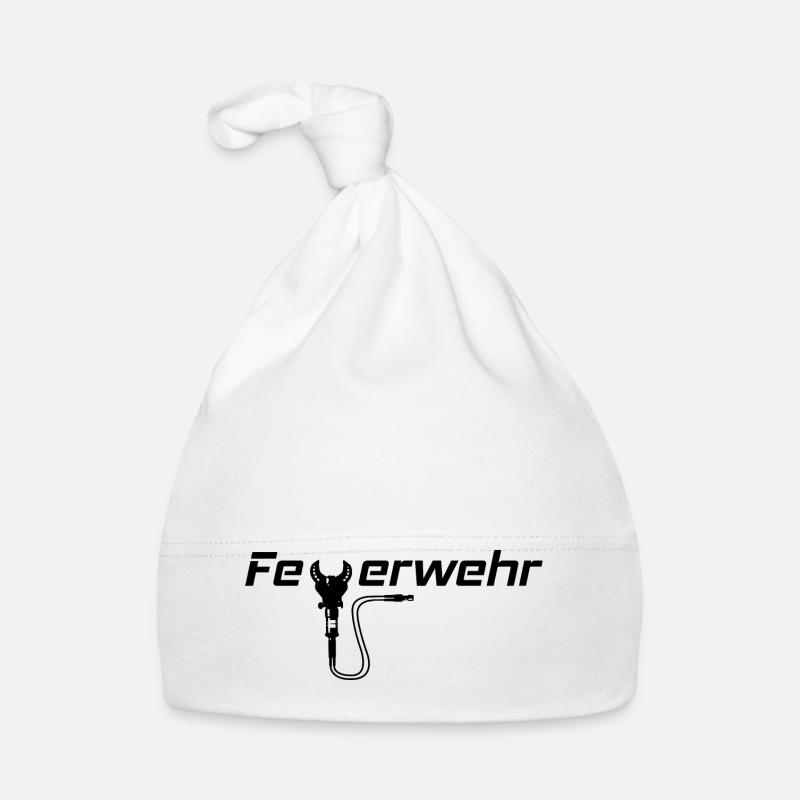 Feuerwehrschriftzug mit Schere Baby Bio-Mütze
