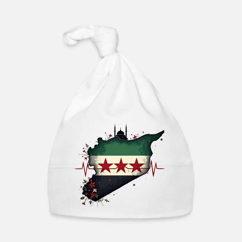 drapeau de la Syrie - Drapeau de la Syrie libre - Bonnet bio Bébé - blanc