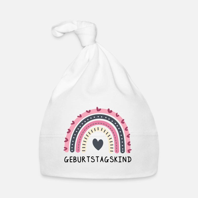 Geburtstagskind | Regenbogen mit Herz | Boho Style Baby Bio-Mütze