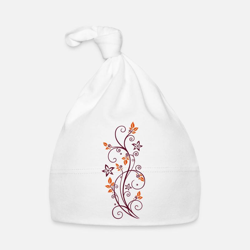 Filigrane Ranke mit Blättern und Blumen. Baby Bio-Mütze