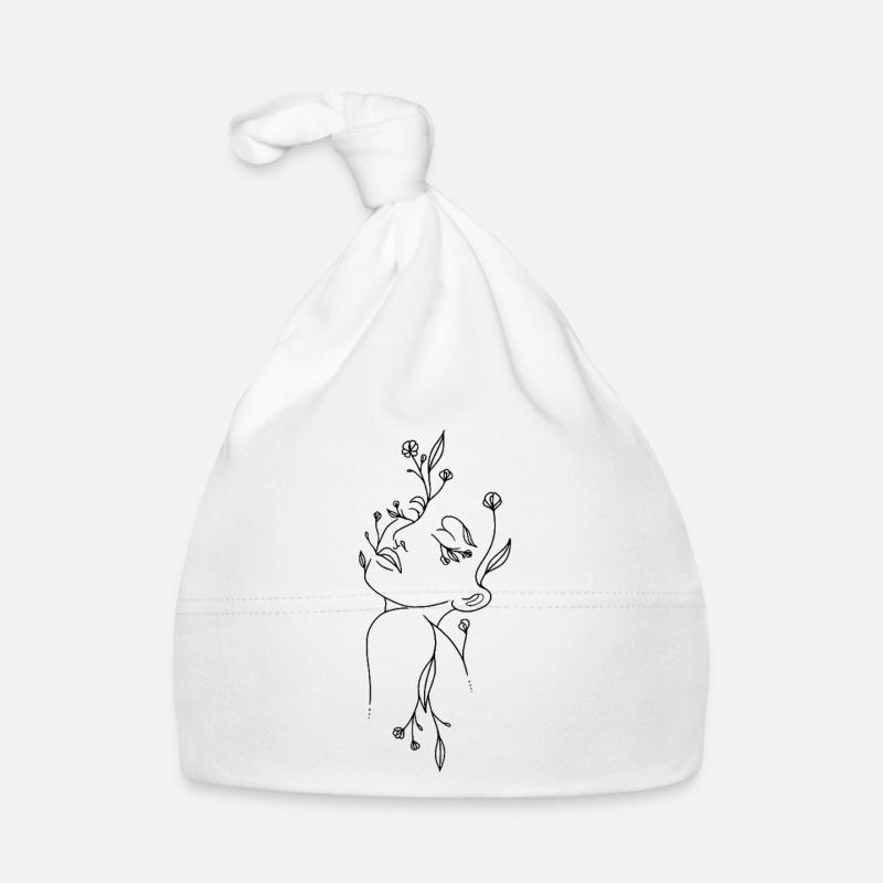 art abstrait, visage de fleurs - Bonnet bio Bébé - blanc