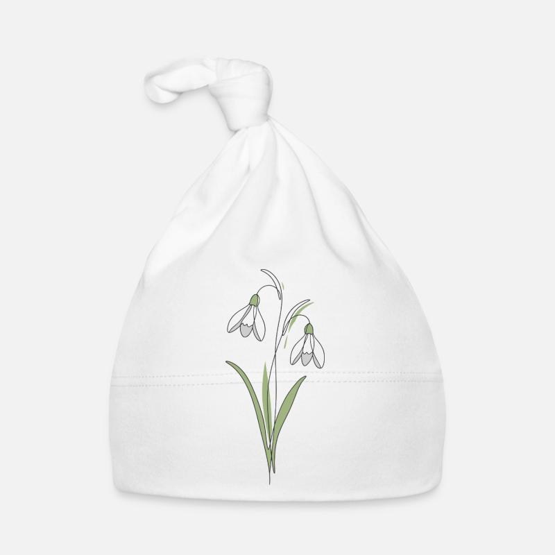 Snowdrop Line Art Illustration Organic Baby Cap