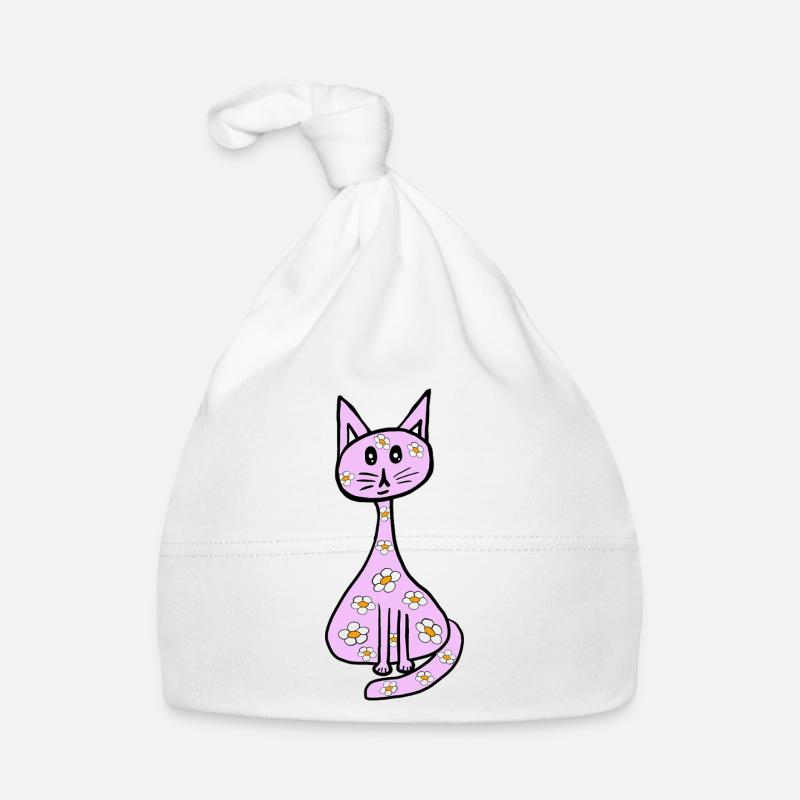 Mädchen Blumen Katze 80er Kinder Vintage Baby Bio-Mütze