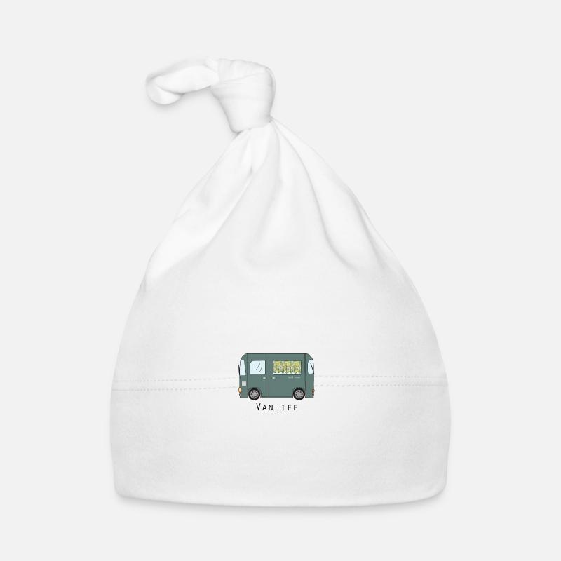 Van with stylized curtain - Organic Baby Cap - white