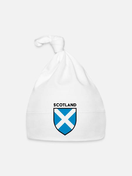 Bouclier de drapeau de Saltire d'Écosse (contour noir) - Bonnet bio Bébé - blanc - Devant
