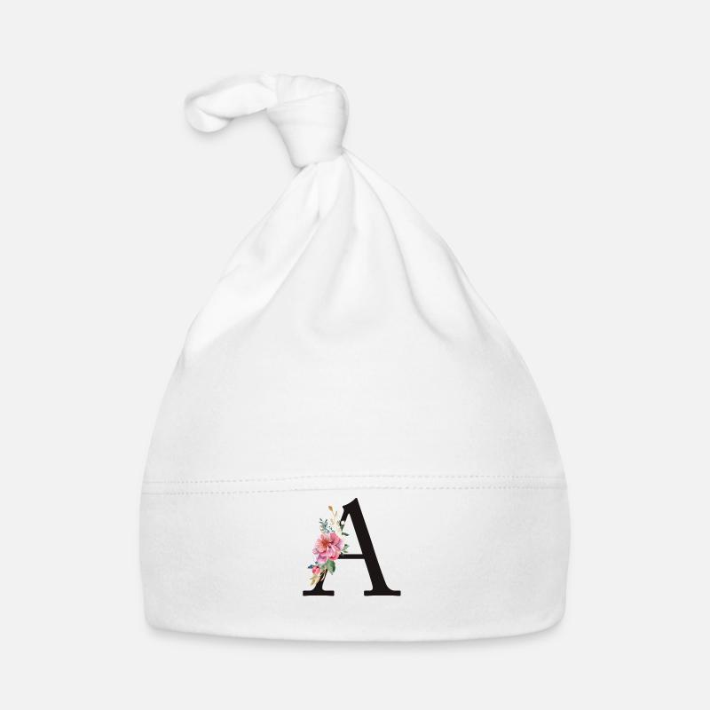 Customizable Monogram A Floral Pink White Organic Baby Cap